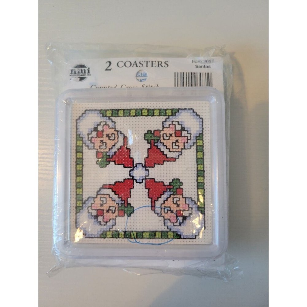 Needle Magic Inc, Cross Stitch Coasters Set Of 2, Santas #3081